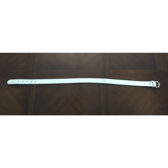 Vintage‎ NAN LEWIS White Leather Belt M/L Gold Tone Curved Buckle - Picture 7 of 11